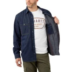 Carhartt Mens Denim Fleece Lined Snap Front Shirt -Men's Clothing Sales Store 105605 h84 03