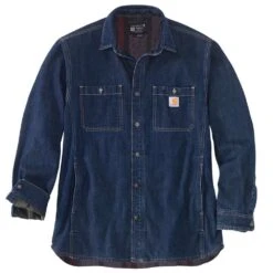 Carhartt Mens Denim Fleece Lined Snap Front Shirt -Men's Clothing Sales Store 105605 h84 04