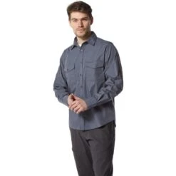 Craghoppers Mens Kiwi Long Sleeve Polycotton Solar Shield Travel Shirt -Men's Clothing Sales Store cms338 3uv 01
