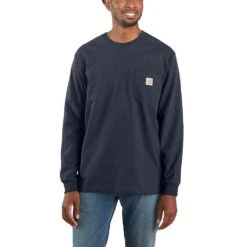 Carhartt Mens Workwear Pocket T Shirt Long Sleeve T Shirt -Men's Clothing Sales Store k126 nvy 01 2