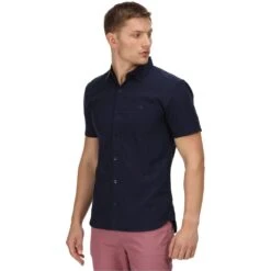 Regatta Mens Mikel Coolweave Cotton Short Sleeve Shirt -Men's Clothing Sales Store rms161 5xv 01