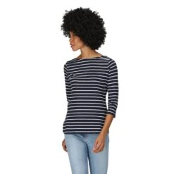Regatta Womens Bayla 3/4 Sleeve Striped Boat Neck T Shirt